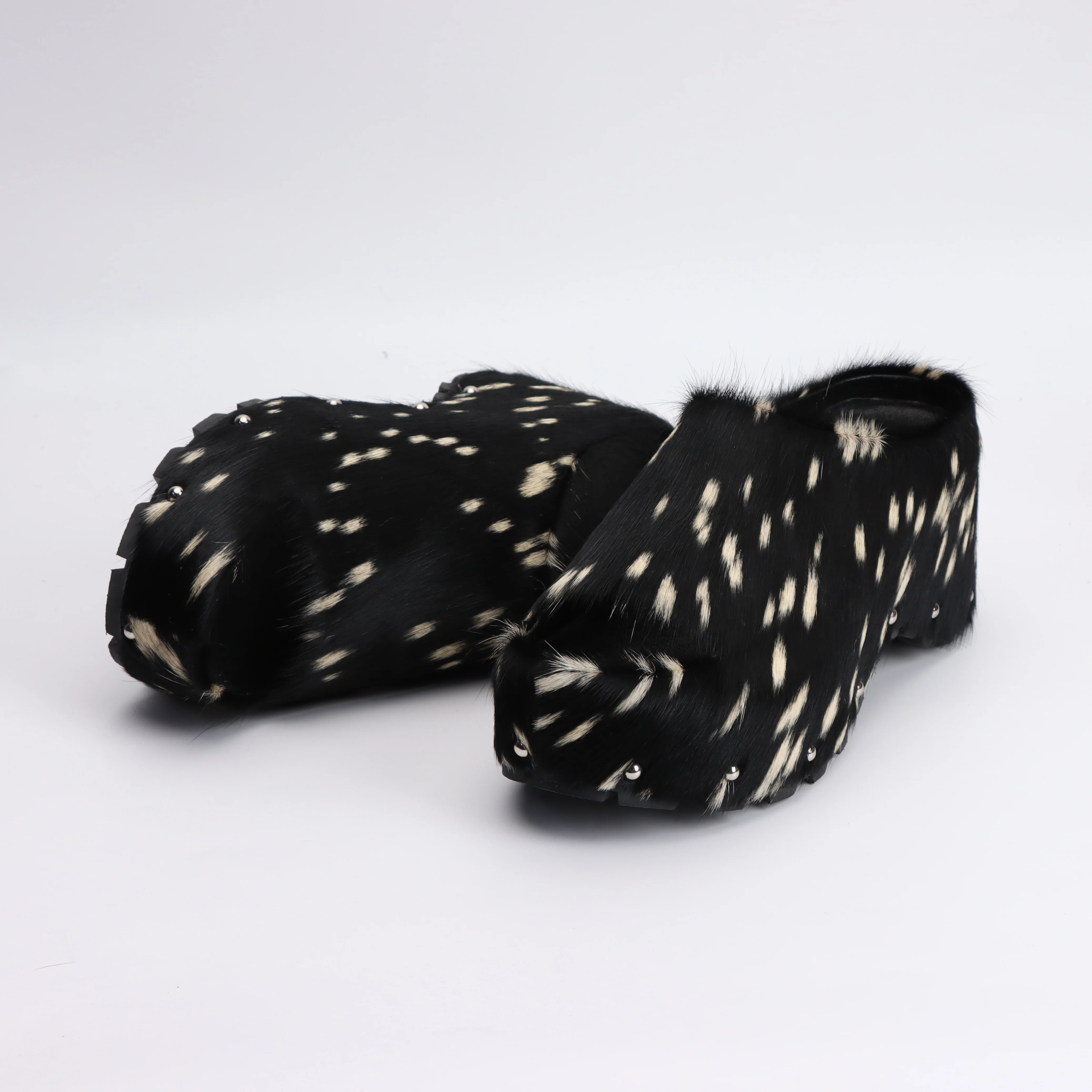 2025 نساء حقيقي العجل الشعر الجلود مصمم منصة فاخرة البغال اصطف الانزلاق على قباقيب الشرائح الصنادل الصيف موضة أحذية مريحة #3