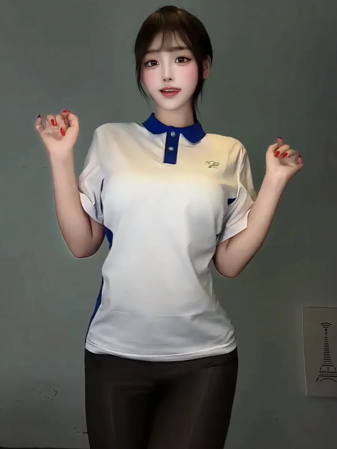 Sexy Retro Hot Girl White Collar Short Sleeve T-Shirt Top Summer Pure Desire Yoga High Waist Long Pants Two Piece Set