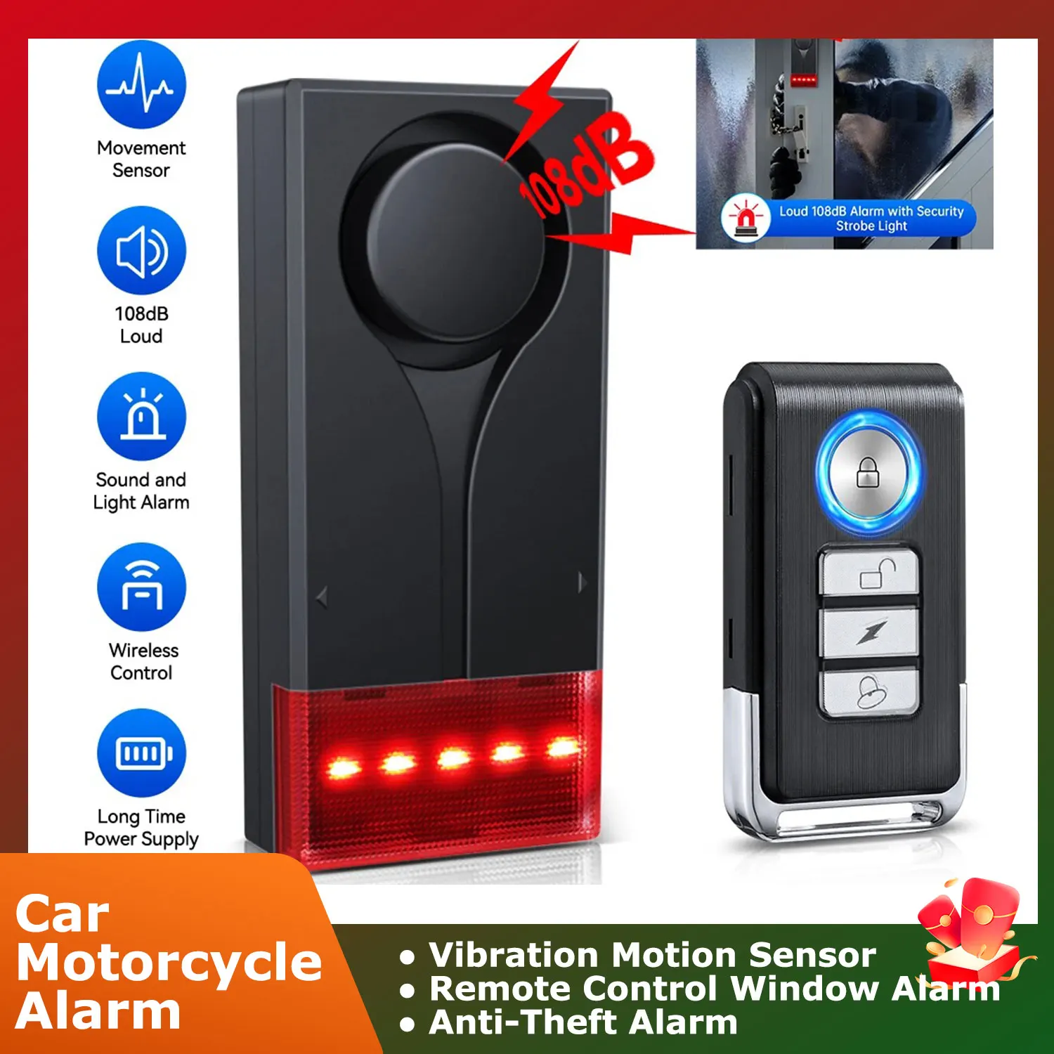 

Remote Control Window Alarm Vibration Motion Sensor Car Motorcycle Alarm High Temperature Resistance Anti-Theft Alarm