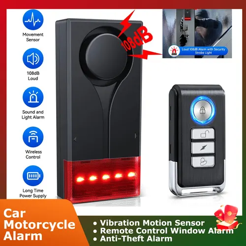 Alarma de ventana con Control remoto, Sensor de movimiento por vibración, alarma para motocicleta y coche, alarma antirrobo resistente a altas temperaturas