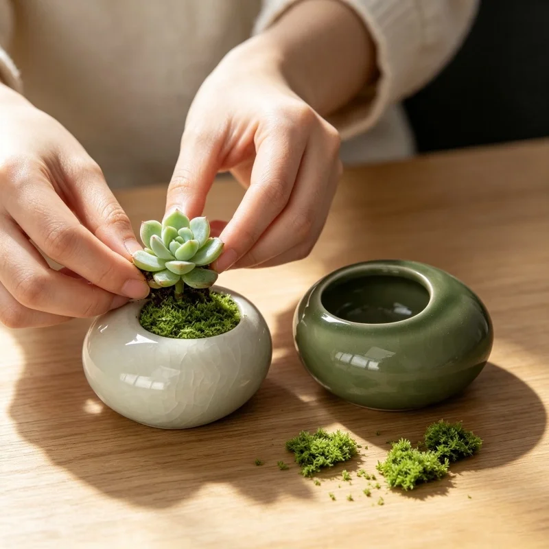 Coarse Pottery Bonsai Vase Green Plant Pot Hydroponics Vase Asparagus Fern Succulent Plant Basin
