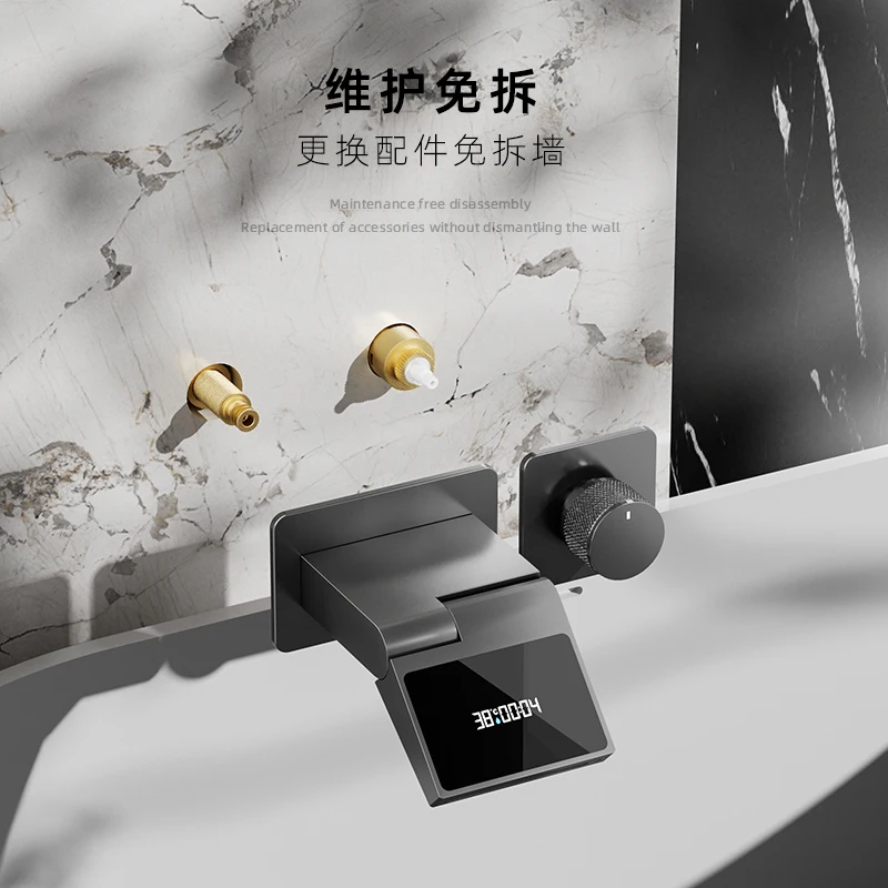 All copper concealed device shelf, cold and hot digital display, hand washing bathroom, bathroom wall, toilet waterfall faucet