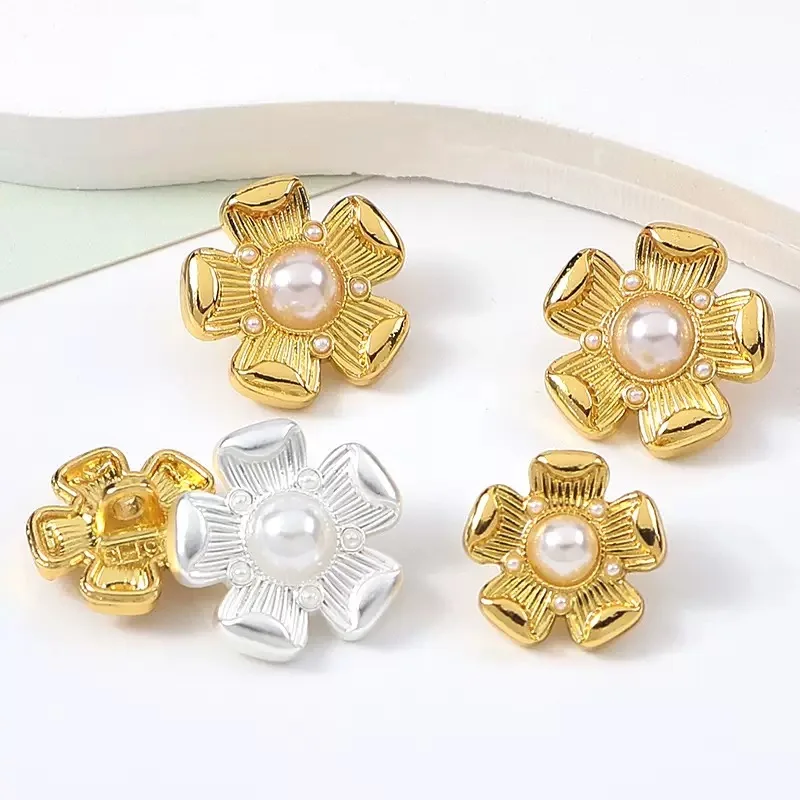 

10 шт., 15 мм, 18 мм, золотые, серебряные пуговицы с лепестками цветов, элегантная женская одежда, пуговицы для платья, аксессуары