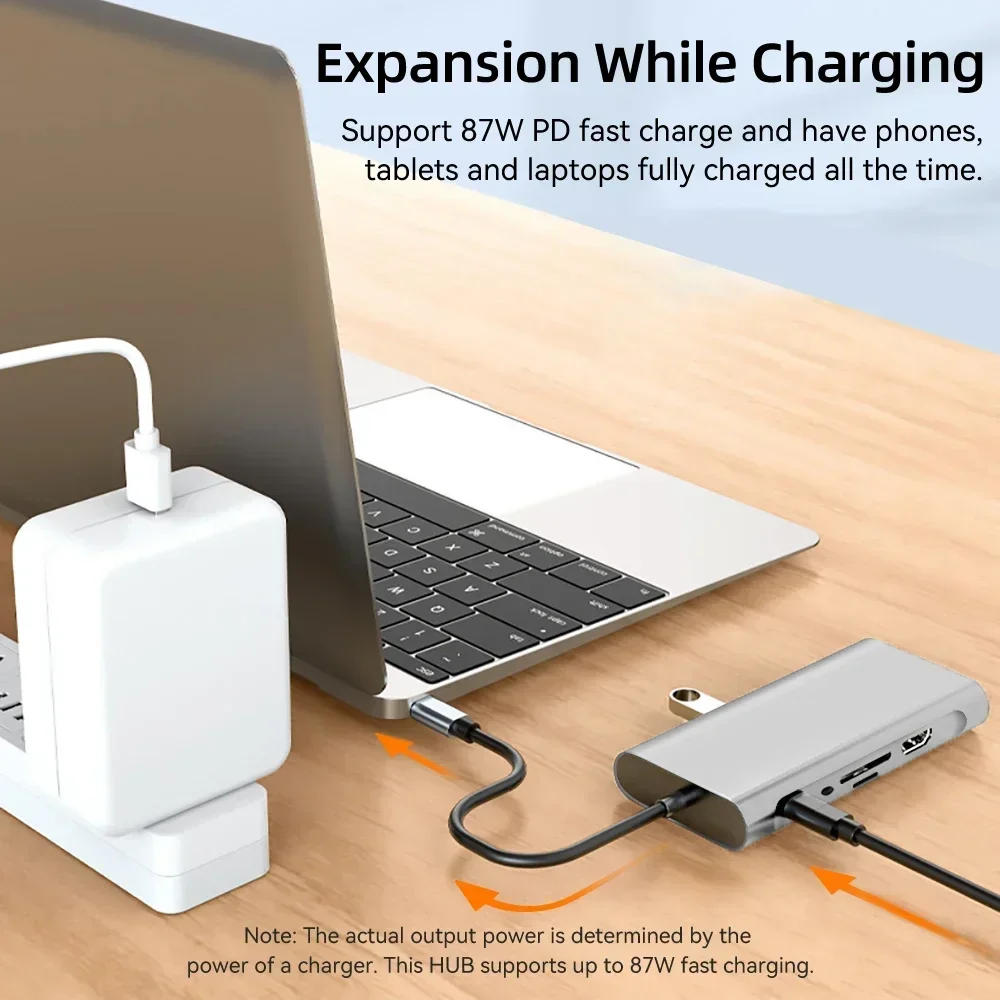محطات إرساء USB C 11 في 1 USB C HUB Type C إلى 4K HDMI محول USB 3.0 الفاصل مع PD/RJ45/3.5mm/TF/SD لأجهزة الكمبيوتر المحمول Macbook