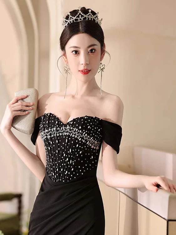 

Sexy Strapl Beaded Diamond Slim Fit Wrap Dr Evening Gown Cross-Border High Waist Faion Synthetic Fiber Long Skirt