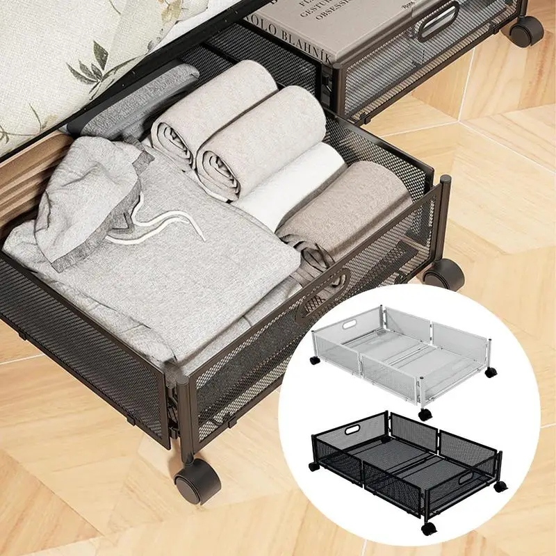 Under Bed Storage with Wheels Foldable Shoe Organizer Containers Under Bed Storage Bins Space-Saving Metal Drawer Large Capacity