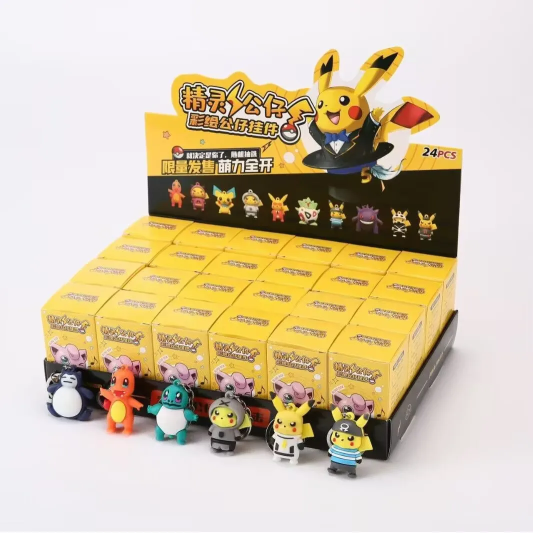 Nuovo in vendita calda 24 pezzi Pokemon personaggi anime classici Pikachu scatola cieca portachiavi colorato compleanno scatola cieca giocattolo regalo per bambini