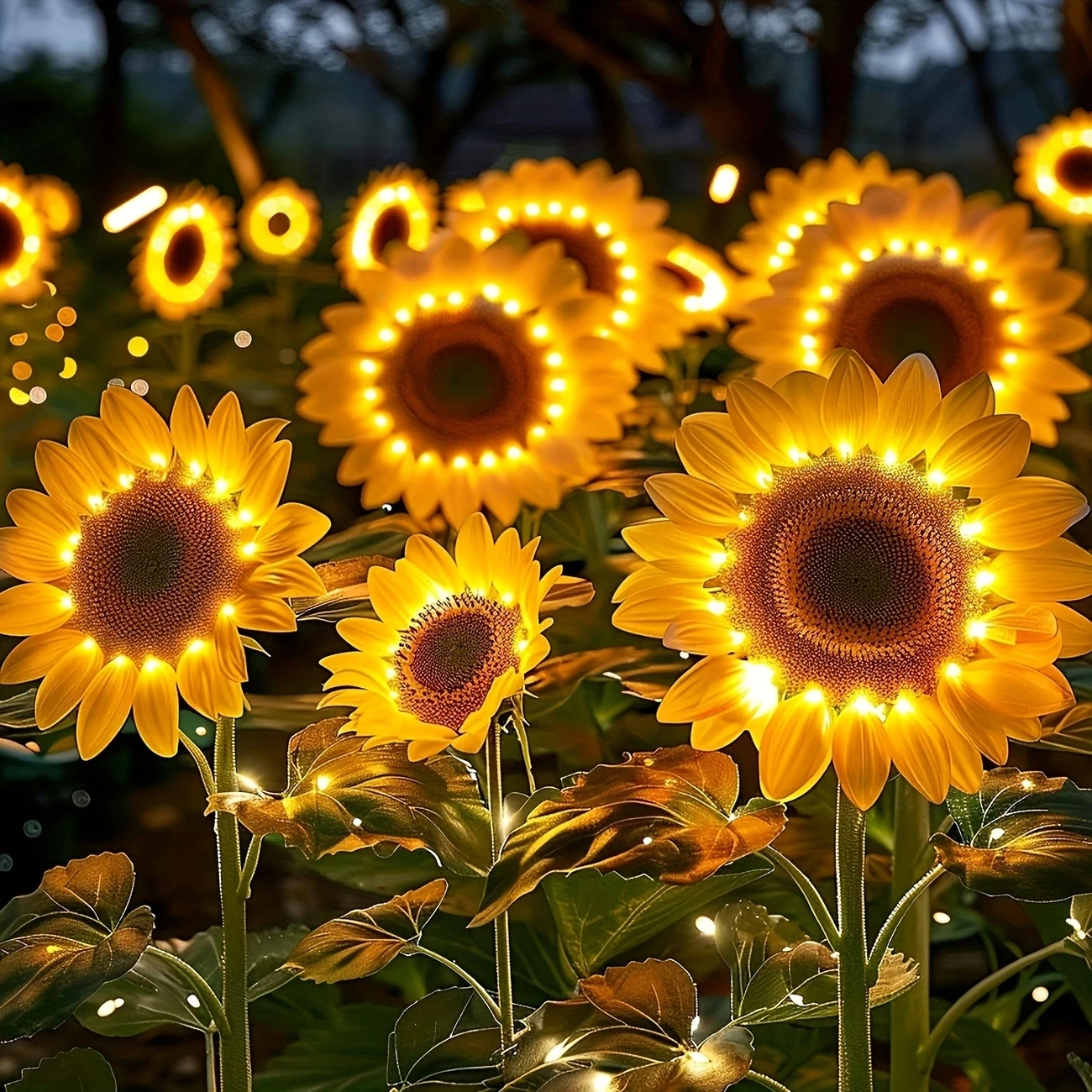 2pcs - Solar Sunflower Lights, 3 LED Sunflower Solar Garden Lights Outdoor Solar Column Lights Suitable for Backyard Garden