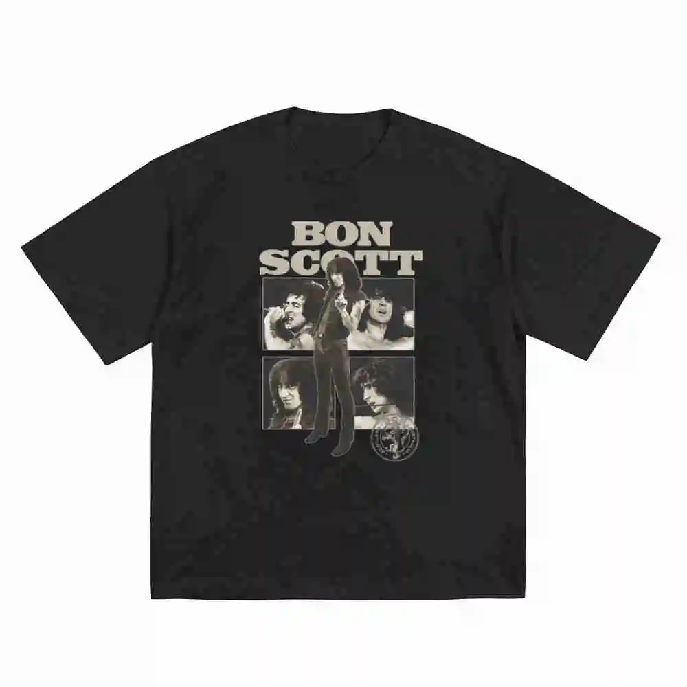 Bon Scott Tribute Vintage Rock Short Sleeve Tee 100% Cotton T-Shirt