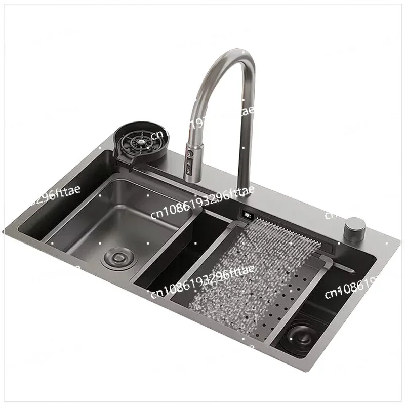 Digital Display Flying Rain Large Single Tank Sink 304 Stainless Steel Dishwasher, Nano Multi-functional Rain Washing Basin