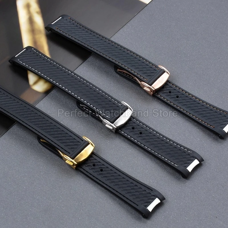 20mm preto azul fivela de aço inoxidável silicone relógio acessório para omega de ville 424 seamaster 300 interface especial pulseira