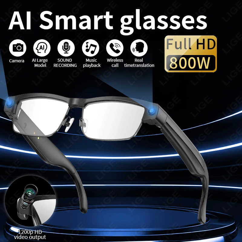

LIGE 800W HD Camera Glasses AI Smart Sunglasses Noise Reduction Music Call Bluetooth Glasses Translation Glasses for Android iOS