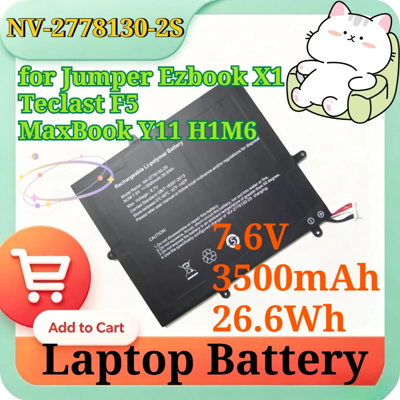 NV-2778130-2S 7.6V 3500mAh 26.6Wh Li-Polymer Replacement Battery for Jumper Ezbook X1 Teclast F5 MaxBook Y11 H1M6 Laptop Battery