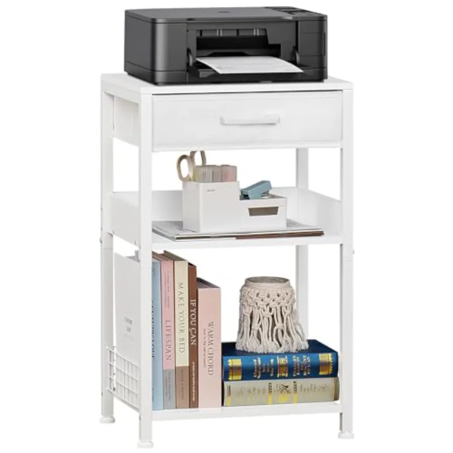 3-Tier Printer Stand with Fabric Drawer and Shelves, Three-tier printer stand with fabric drawer and two shelves for paper, off