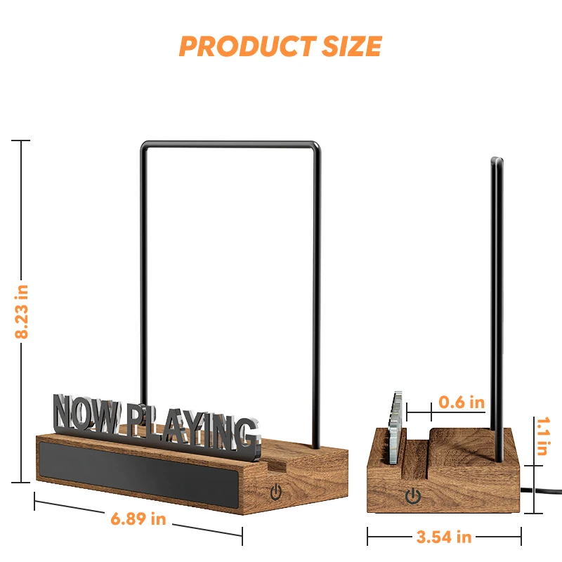 Now Playing Vinyl Stand with RGB Pickup Rhythm Light, Wooden Record Holder, Sound Reactive LED Display for Music Room Decor