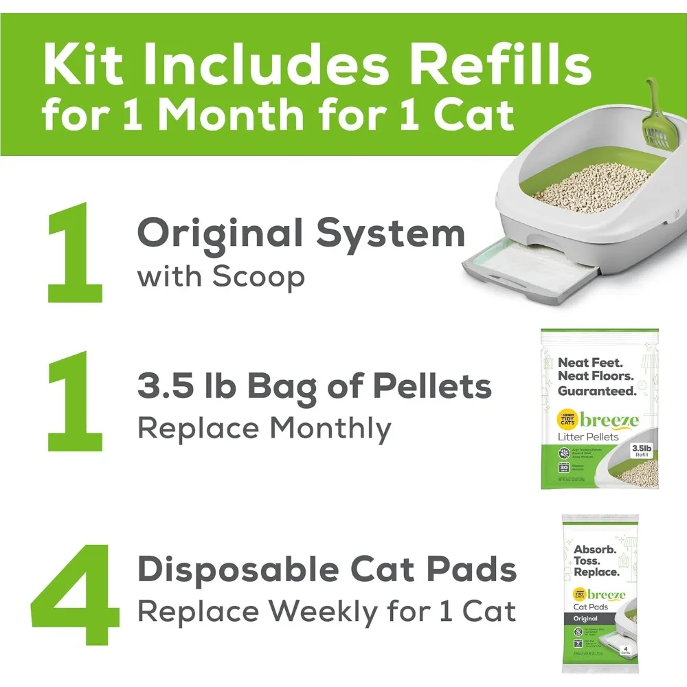 نظام فضلات غير متكتل، نظام Breeze XL للتحكم في الرائحة الكل في واحد وصندوق متعدد القطط سهل التنظيف - 18 رطلاً. صندوق