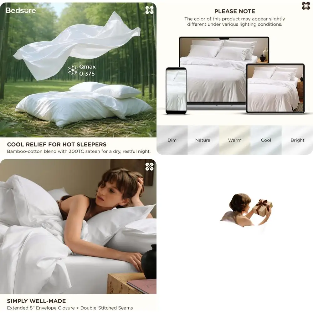 

Комплект пододеяльников из смеси хлопка и бамбука размера «queen-size» — ультра-мягкое, дышащее, легкое постельное белье для комфорта на год (белый, 90 шт.)