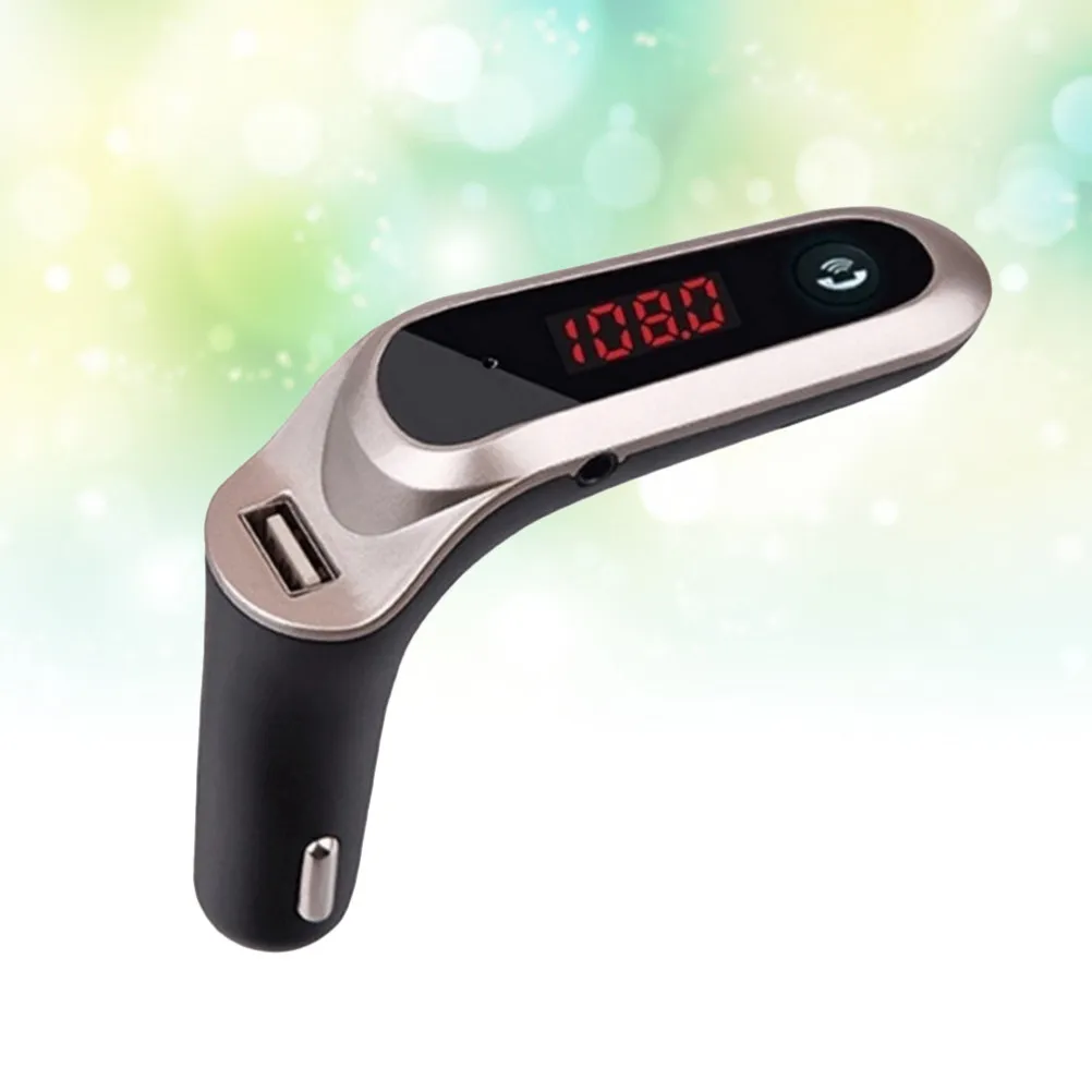 Wireless Handsfree Fm Transmitter for Car Audio System Mp3 Player Card Reader USB 2.1a Fast Charging Dual Port Golden Fm