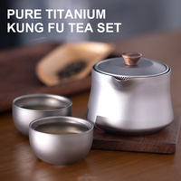 Pure Titanium Kung Fu Tea Set , Double-Layer Heat-Insulating,Ultra Lightweight  Portable,Outdoor Camping Travel Household,A1373