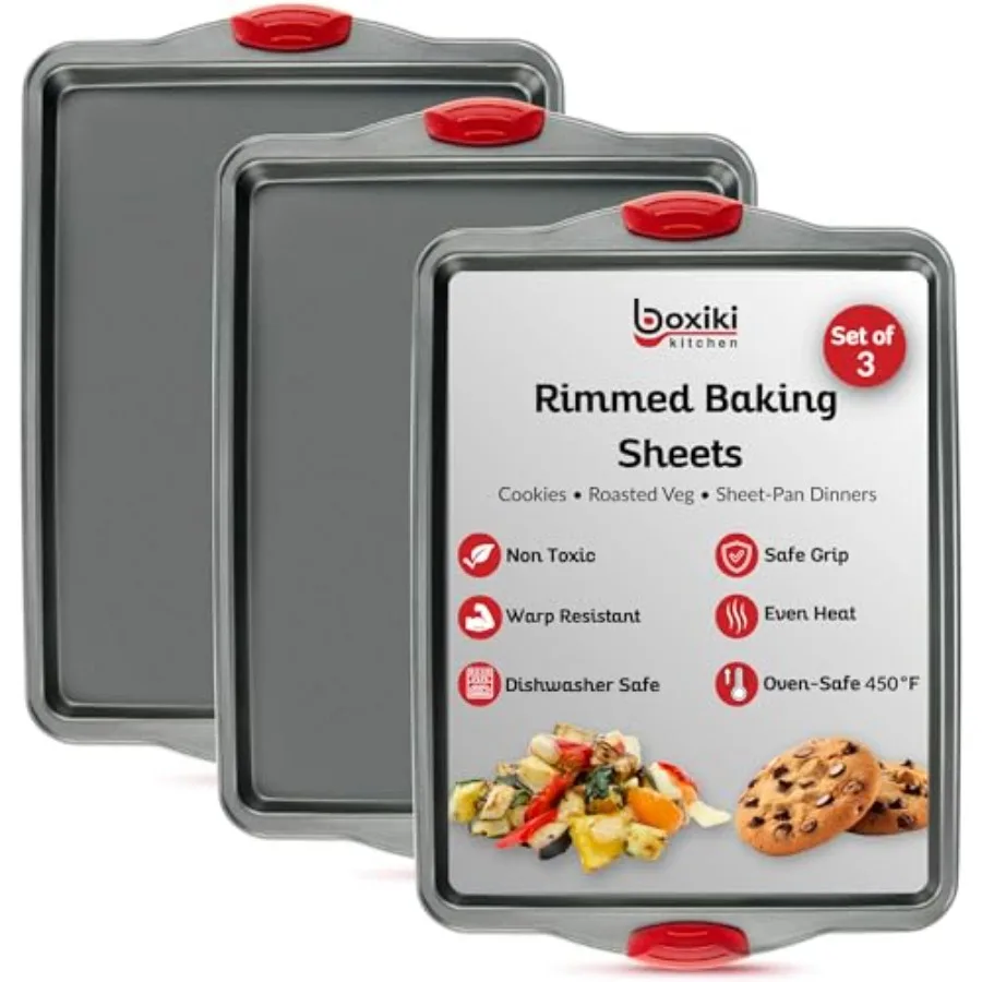 

Premium Nonstick Baking Sheet Pans Set of 3 HeavyGauge Carbon Steel Warp Dent and RustResistant Gourmet Rimmed Half Cookie Shee