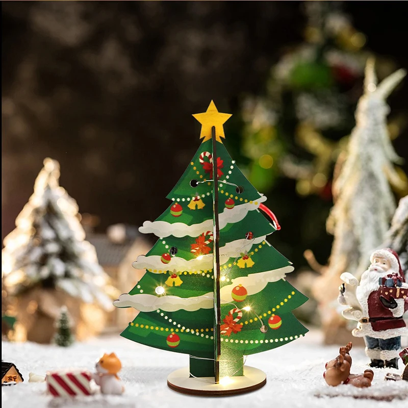 

New Glowing Christmas Tree Home Desktop Decoration Wooden Christmas Decoration Accessories Led Lights 3D Ornaments Holiday Gift