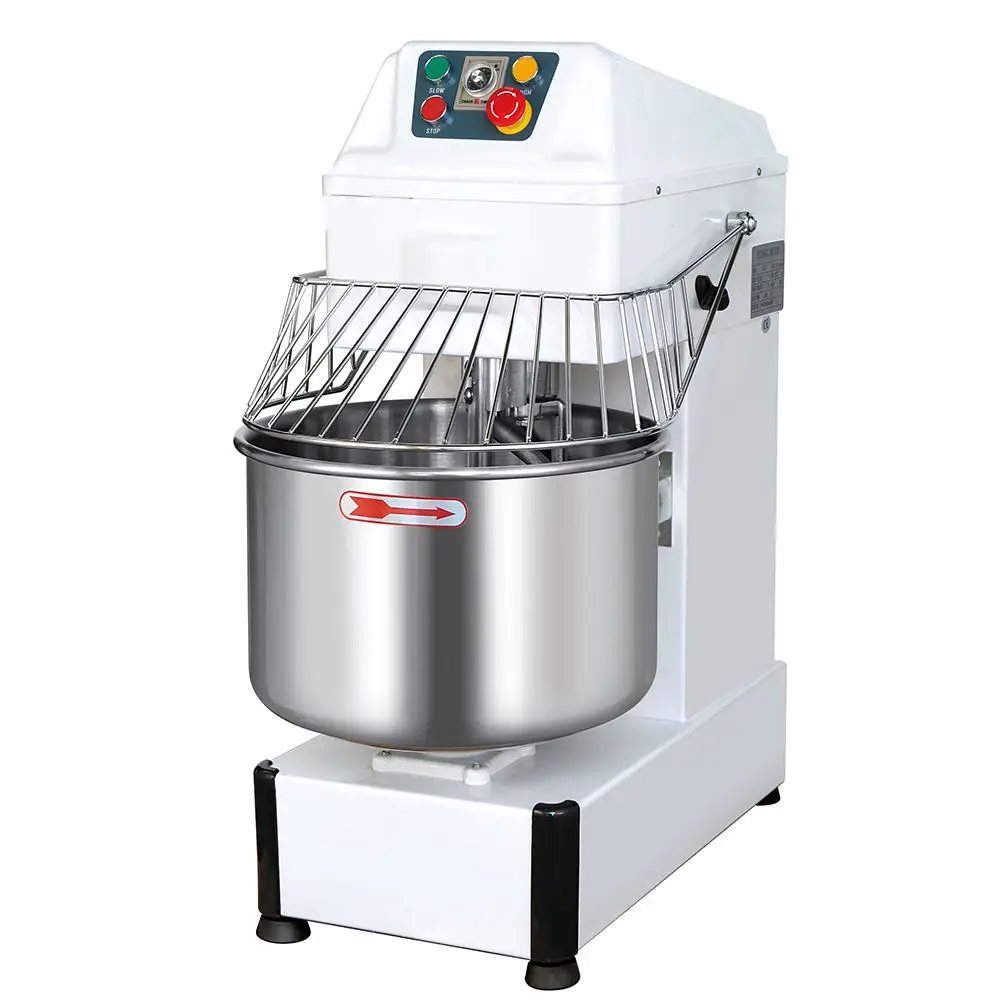 Double Action Two Speeds Spiral Dough Mixer 40L Capacity for 16KG Flour Mixing with Large Dimensions for Industrial Bakeries