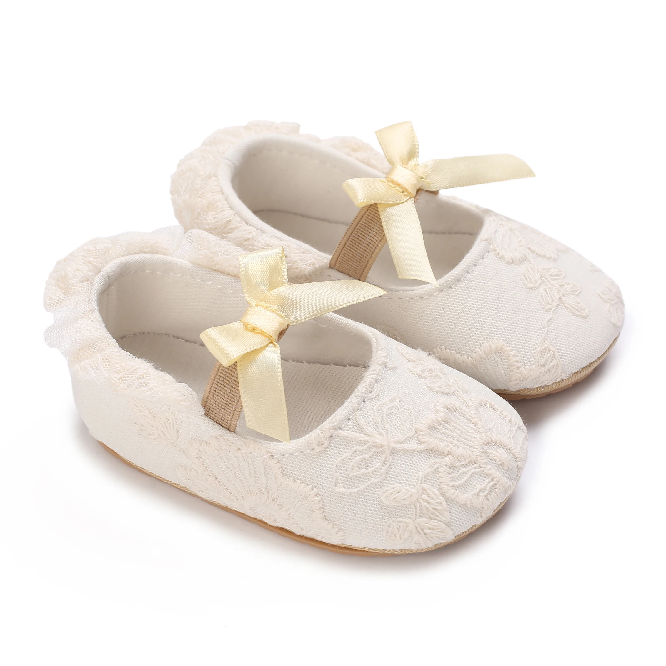 Apricot Colored Cute White Lace Baby Girl Princess Shoes Baby Shoes Butterfly Bow Tassel Rubber Sole Anti Slip Shoes Baby Shoes