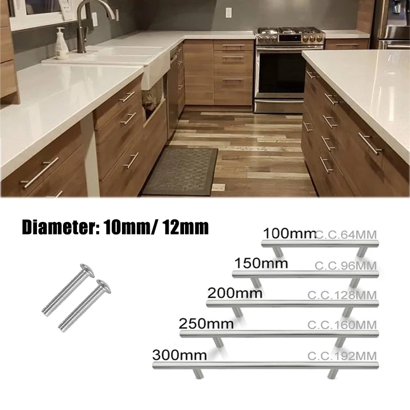 Brushed Stainless Steel Furniture Handle Silver Door Knobs Pull For Kitchen Cupboards Cabinets Door Drawer With Screws 10 Size