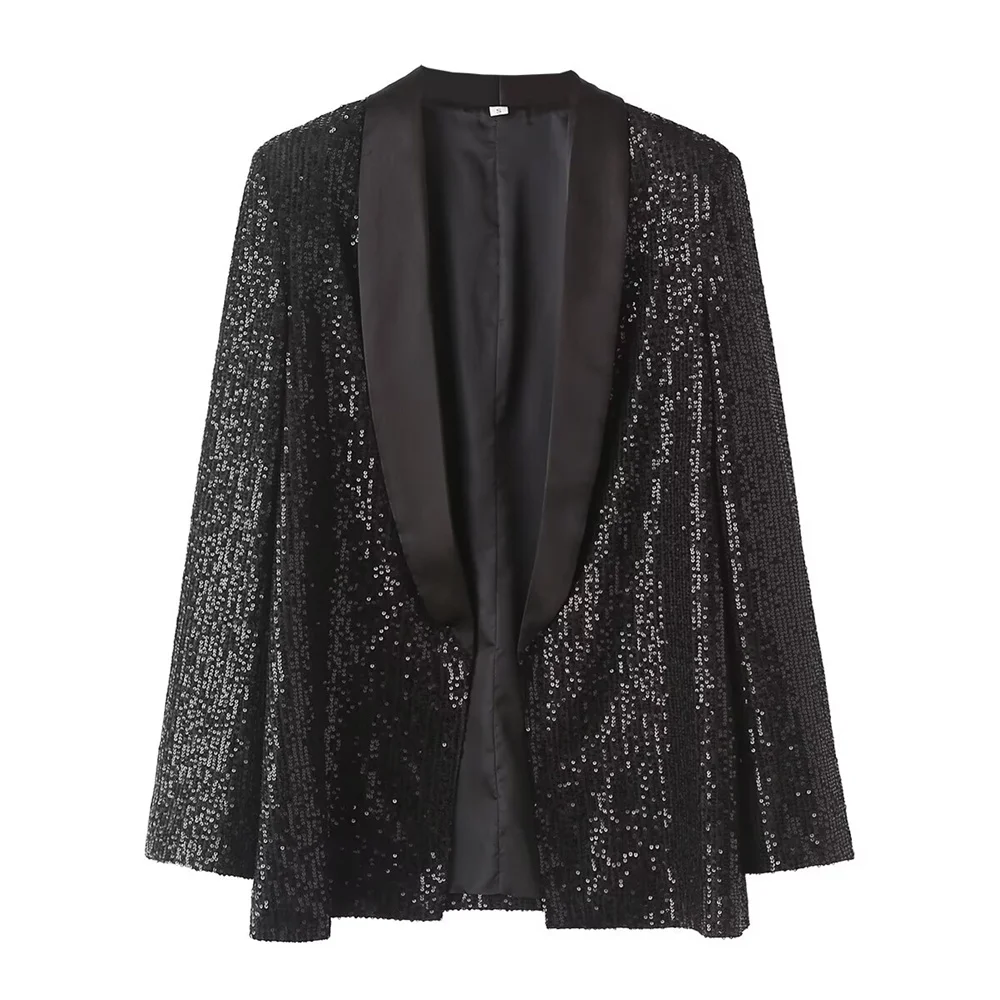 Spring Product Women's Sequin Fashionable Style Polo Collar Long sleeved Solid Color Suit Coat Z Celebrity style blazer de mujer