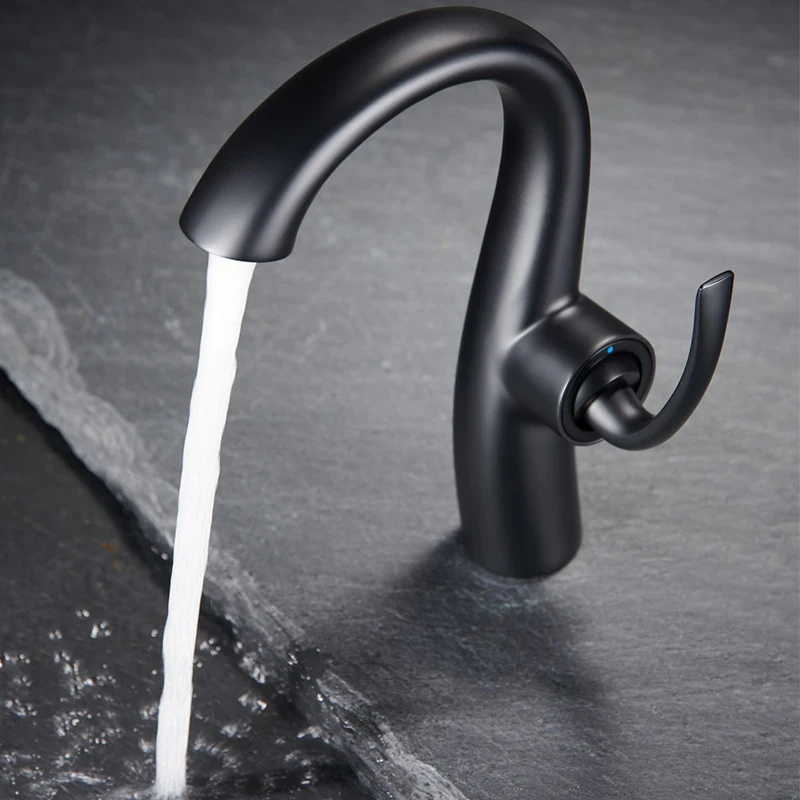 Luxury Brushed Gold Bathroom Faucet for Countertop Basin Brass Mixer Faucet Single Handle Black Basin Faucet