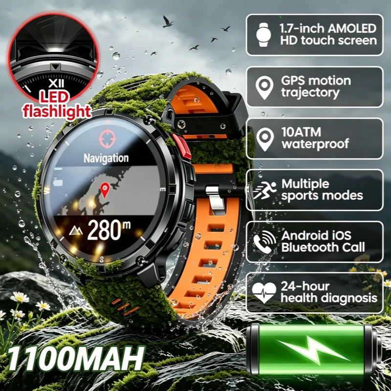 Forerunner TANK GPS Smart Watch New Original 1100mAh Battery 10ATM Waterproof with Flashlight BT Call Features for Outdoor Sport