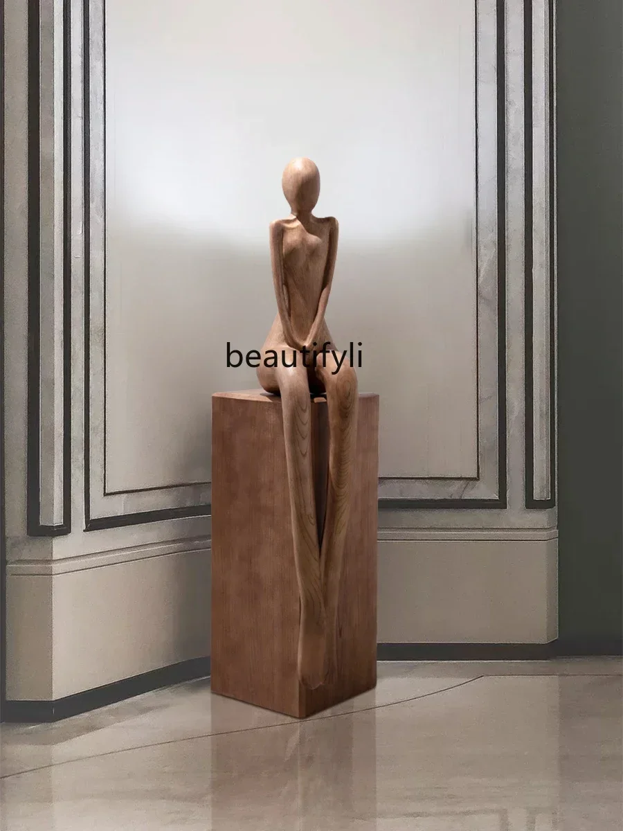 3Wood Carving Figure Sculptured Ornaments Hotel Sales Office Soft Decoration Device Model Room Floor Big Decorations