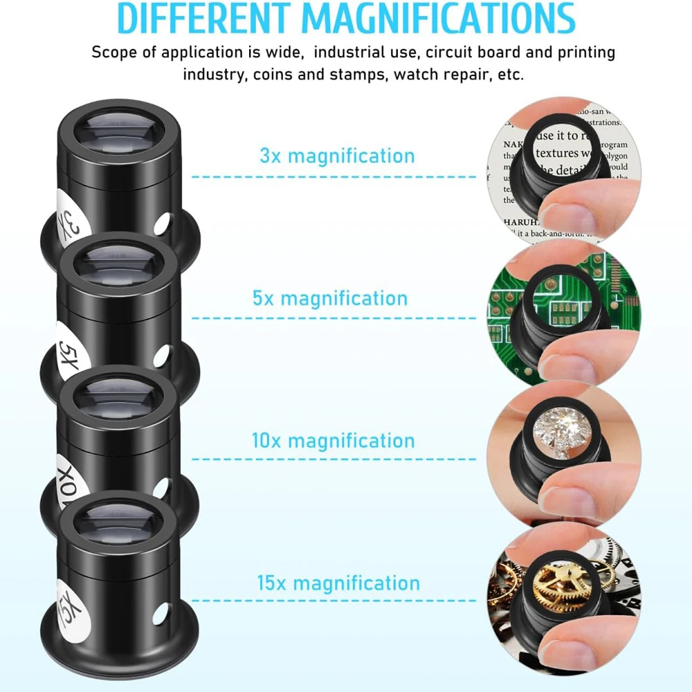 3X 5X 10X 15X Jewelers Eye Loupe Loop Magnifier Glass Watchmaker Watch Repair Tools Monocular Jewelery Magnifying Glasses Lens