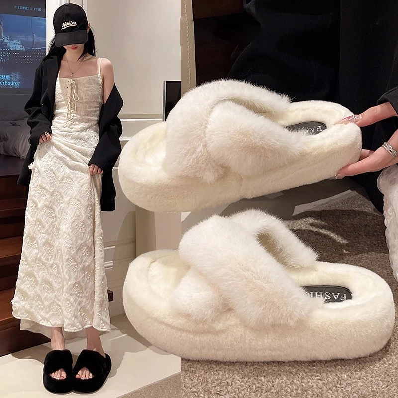 2025 شبشب منزل النساء أربعة مواسم جديد المفتوحة تو الفراء الدافئة أفخم مريحة خفيفة الوزن شقة أحذية المنزل النعال مريحة #2