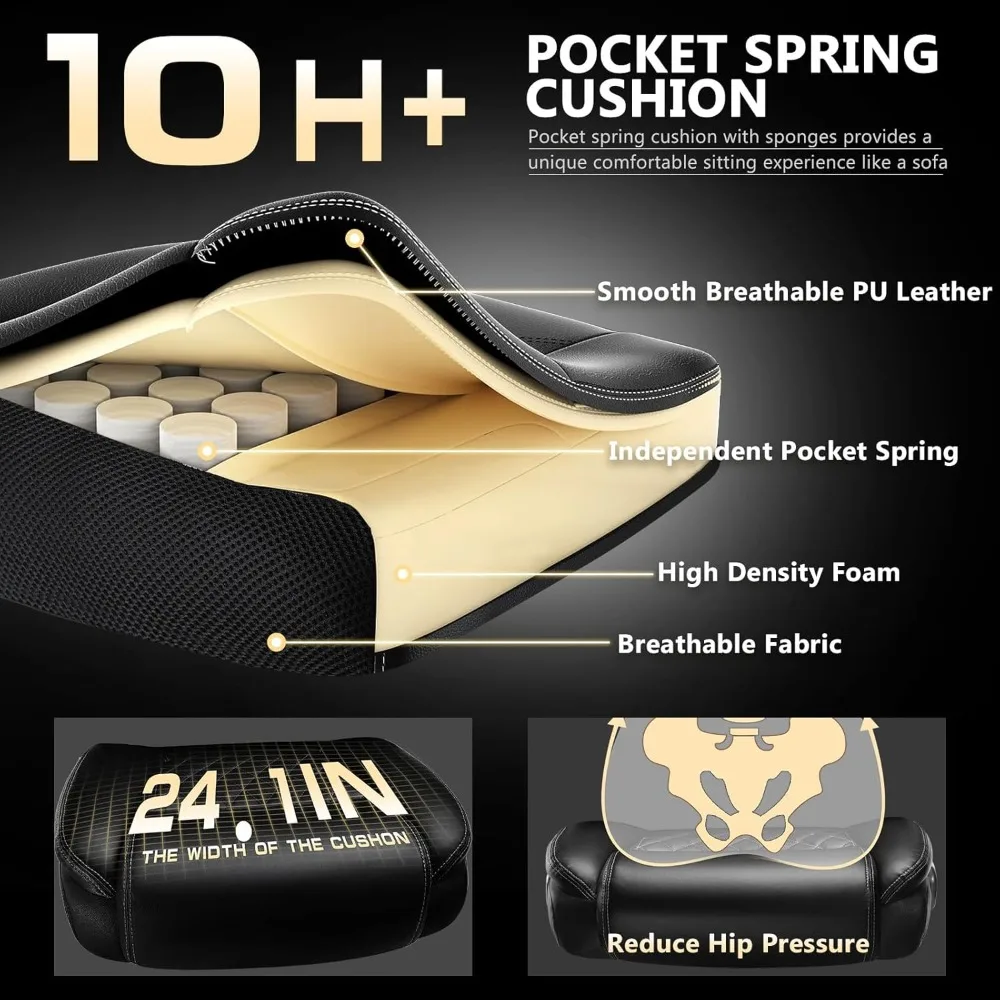 كرسي مكتب كبير عالي التحمل بوزن 600 رطل مع أذرع قابلة للطي 5D، كرسي مكتب تنفيذي كبير وطويل مريح مع وسادة زنبركية للجيب