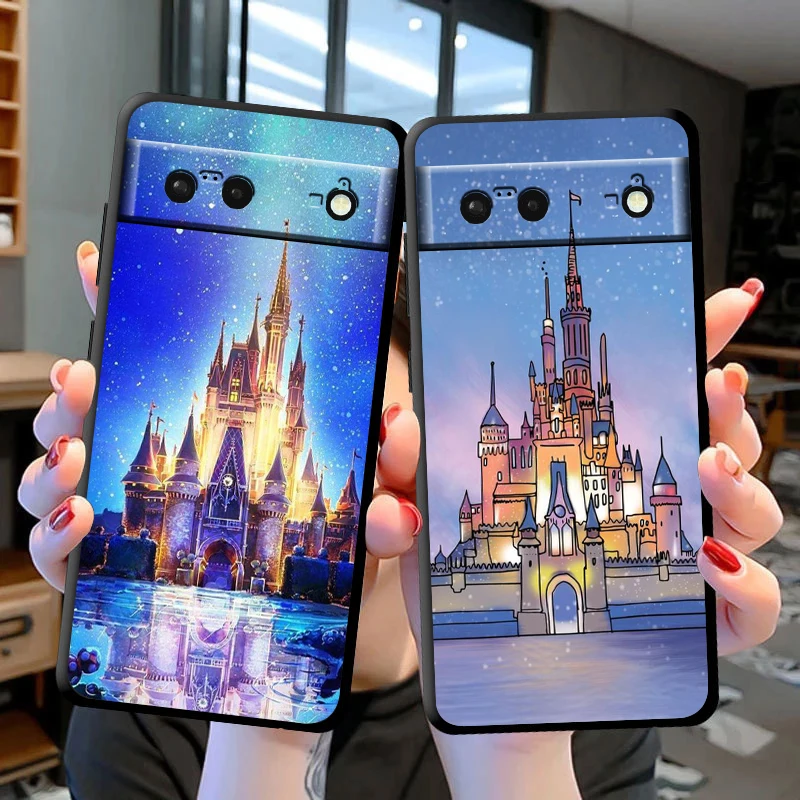 Disney Castle Phone Case For Google Pixel 8 7 Pro 6 Pro 6A 5A 5 4 4A XL 5G Black Soft Cover Fundas Cover