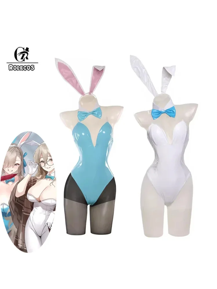 2025년 이이로레코스 애니메이션 아카이브 아스나 이치노세 무로카사 아카네 버니걸 코스튬 여성 섹시 코스프레 의상 흰색 및 파란색 점프수트