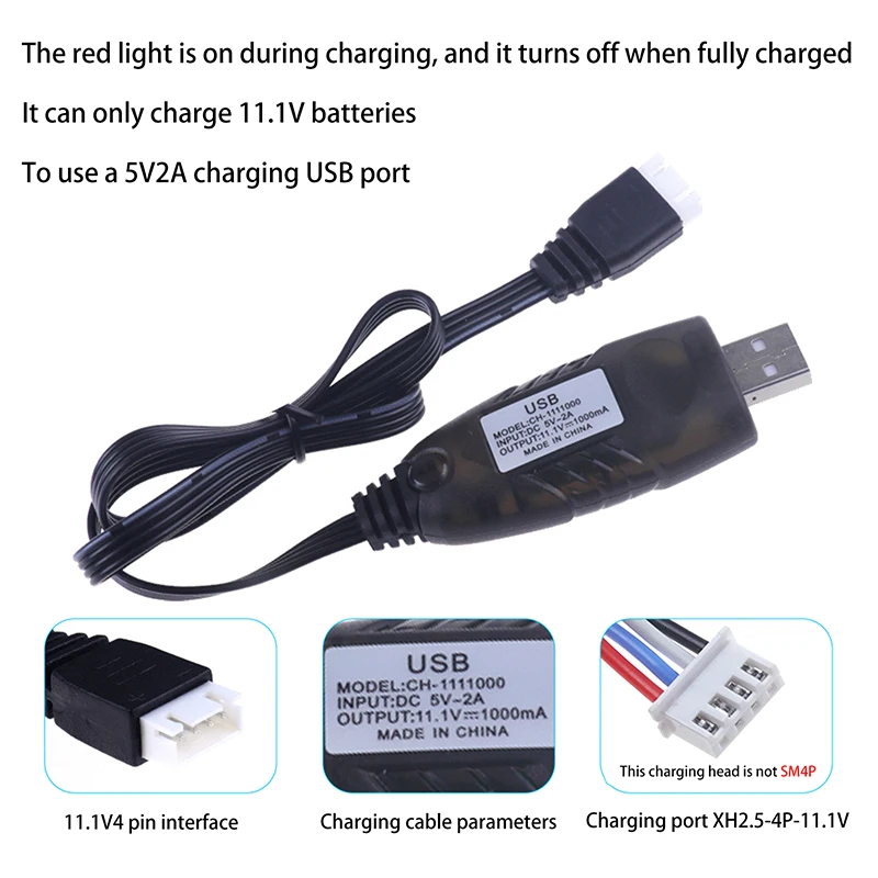 1pc Battery 11.1V 2000mAh Gel Water Bead Blaster Batteries For Splatter Ball With Mini Connector To SM Plug Charger Cable