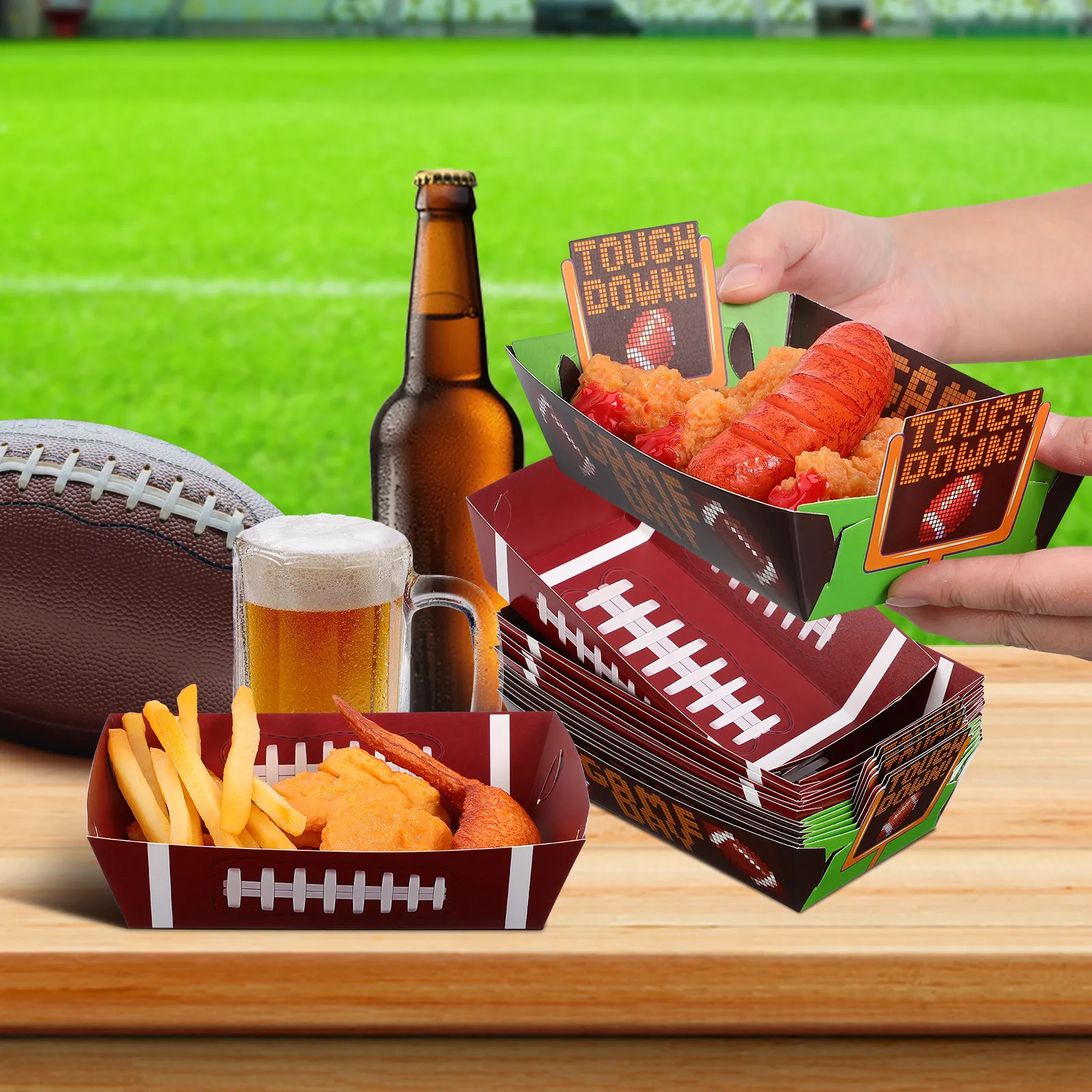 60 Platos de Papel de Fútbol Americano, Bandejas para Comida, Cajas Ligeras para Aperitivos, Decoraciones para Fiestas de Fútbol Americano, Platos para Servir