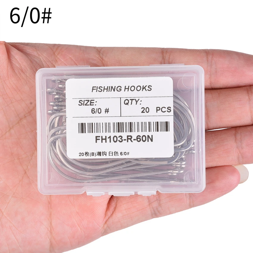 20pcs / Box Barbed Big Fishing Hooks 1/0#-6/0# Sea Worm Carp Single Circle Hook Set Fly Fishing Accessories Tackle Fishhook