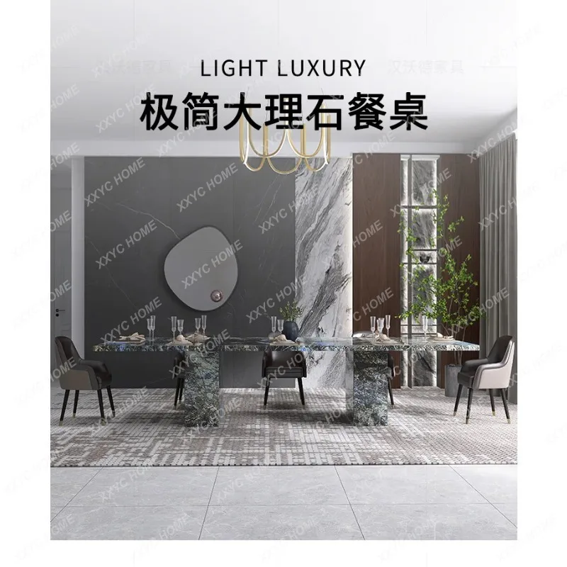 XX blue jadeite marble dining table rectangular light luxury high-end dining table villa new