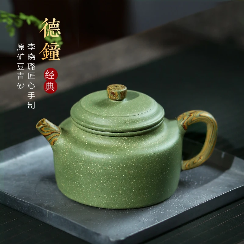 【Keramikquelle Sand Art】Yixing Original Yixing Ton Teekanne Berühmte Li Xiaolu Reiner handgemachter Anzug Grüne Bohnen Sand Dezhong