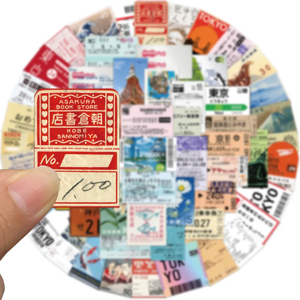10/60PCS Japan Travel Vintage Ticket Stubs Stickers Waterproof Decal Kids Toy Creative DIY Laptop Phone Water Cup Stationery Box