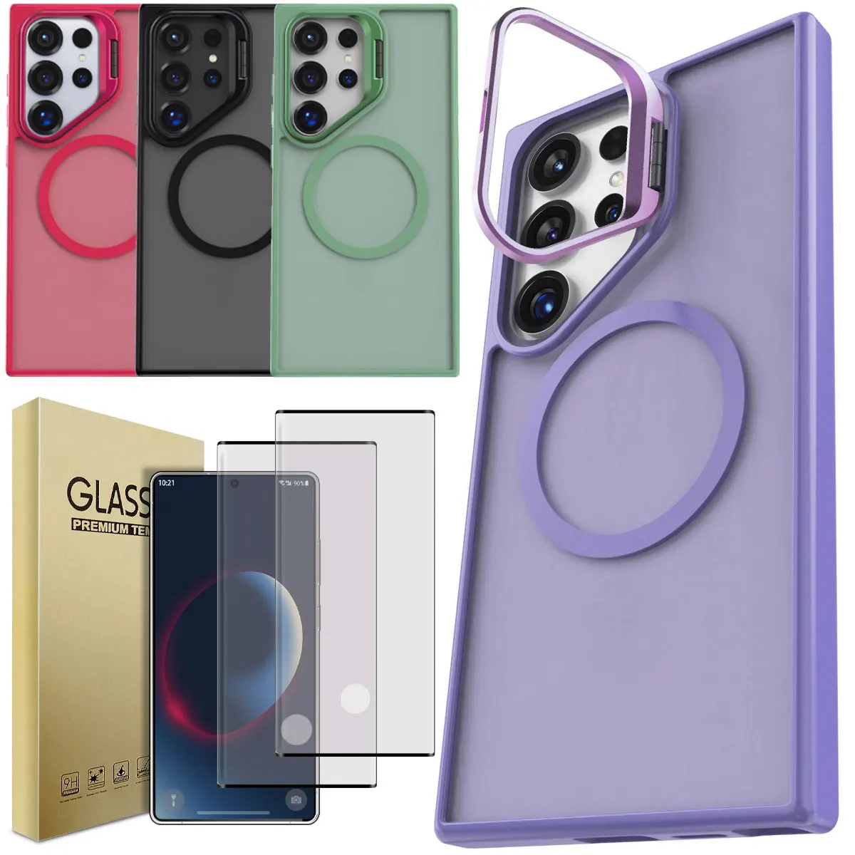 

For Samsung Galaxy S25/Plus/Ultra Shockproof Case Lens Kickstand Cover And 2pcs Full Coverage Tempered Glass Screen Protectors