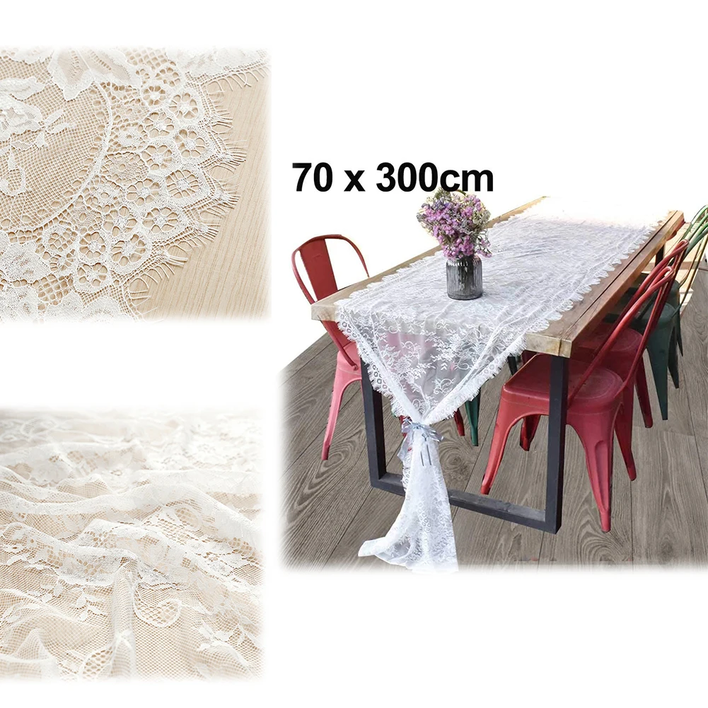 

White Lace Floral Table Runner Boho Wedding Tablecloth Banquet Home Party Festival Decoration