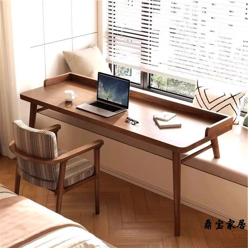 Factory Direct 2026 Solid wood bay window table integrated long and short legs children's study table bedroom household computer