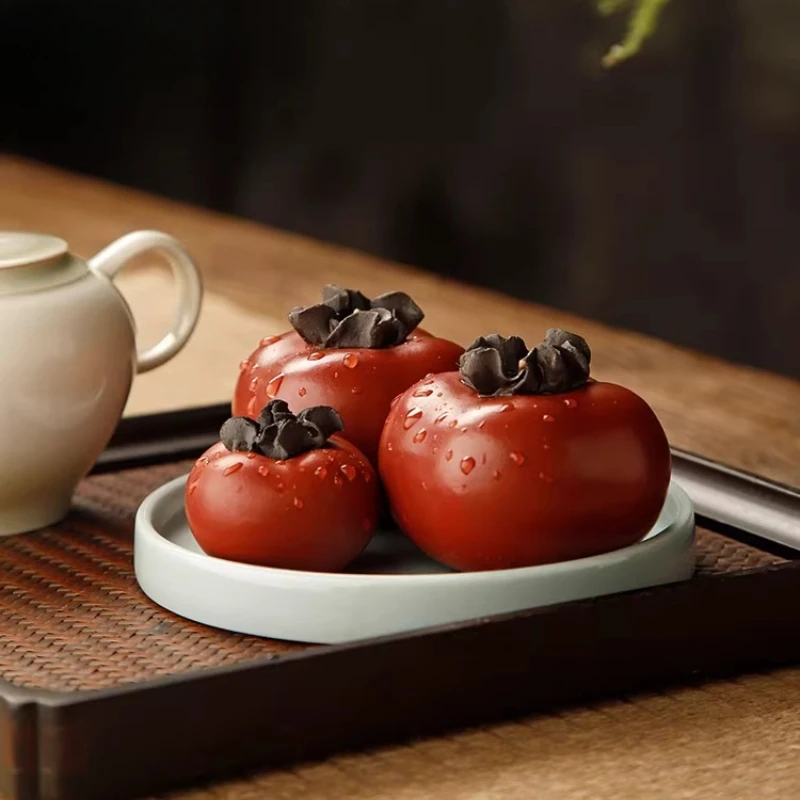 Persimmons and persimmons are all the best, purple sand persimmons, tea pet ornaments can raise table play tea tray acce