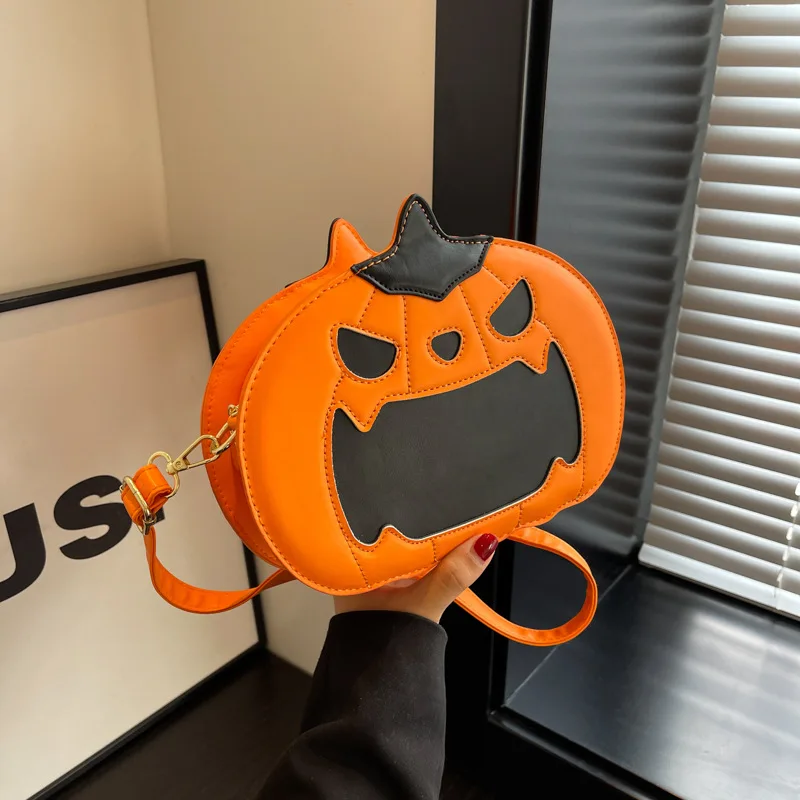 Halloween engraçado abóbora saco cor contrastante crossbody sacos na moda e personalizado bolsa de ombro feminina dos desenhos animados saco do mensageiro