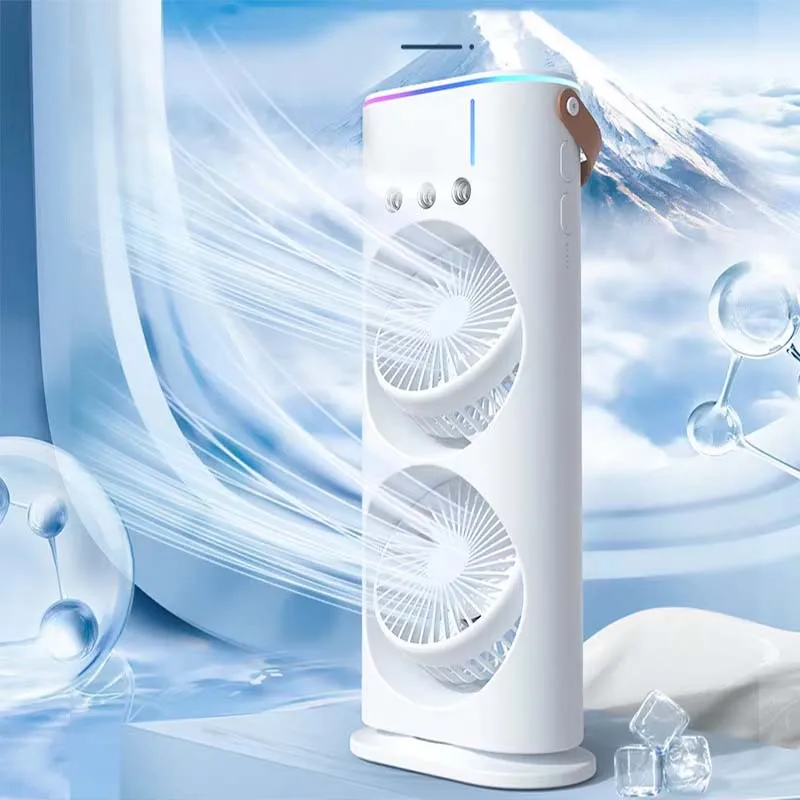 ポータブルウォーターミストファン、夏用ミニ蒸発式エアクーラー、家庭用ウォータークーリングファン（ledライト付き）
