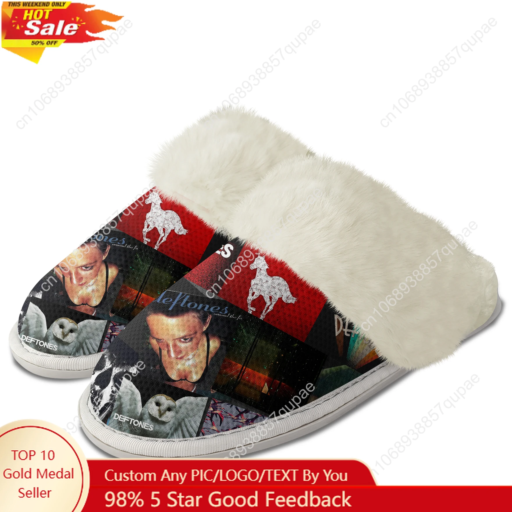 

Deftones Metal Rock band Plush Slippers Keep Warm Shoes Mens Womens Home Cotton Bedroom Lightweight Slipper Custom Shoes